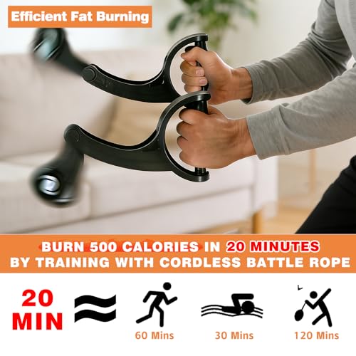 Cordless Battle Rope, Ropeless Battle Ropes for Home Gym, No Anchor Required, Quiet Tangle-Free Rotational Design for HIIT & Strength Training, Includes Workout Gloves for Men & Women