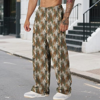 Graphic Print Pants for Men Elastic Waisted Wide Leg Baggy Sweatpants Joggers Loose Fit Streetwear Pants with Pockets