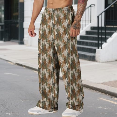 Graphic Print Pants for Men Elastic Waisted Wide Leg Baggy Sweatpants Joggers Loose Fit Streetwear Pants with Pockets