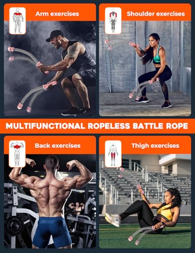 Cordless Battle Ropes 2 Pack Adjustable Weight Portable Ropeless Battle Ropes for Home Gym Full Body Workout with Non Slip Handle and Training Poster for HIIT Cardio Strength Training Men Women,Pink