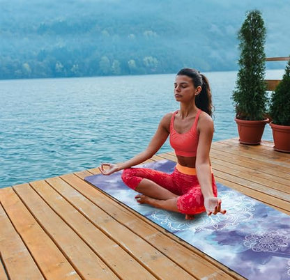 nuveti Printed Travel Yoga Mat-1/16 Inch Thick Non Slip Fitness Workout Mat with Carrying Bag, Foldable Lightweight Suede & Natural Rubber Yoga Mat for Yoga Pilates and Fitness 72" L x 24" W x 1.5mm - color: PengMoTuYa