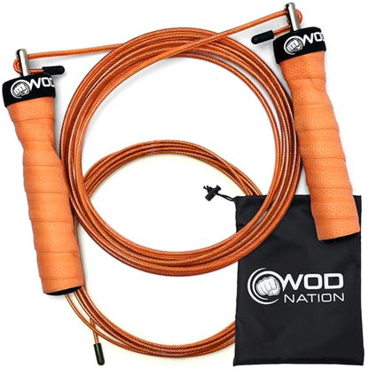 WOD Nation Attack Speed Jump Rope Adjustable Dual-Cable Skipping Rope for Men, Speed & Weighted Options, Fast Fold-Over Adjustment Durable Adult Boxing Rope for Fitness, Cardio Home Gym & Cross Training - color: Orange