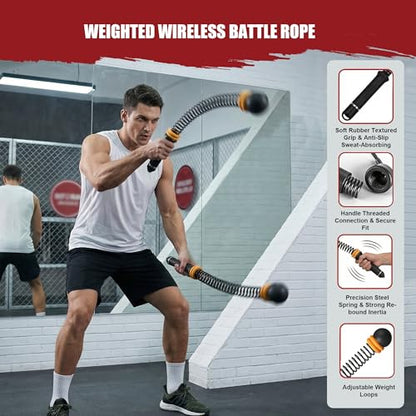 TOMSHOO 2PCS Ropeless Battle Ropes Portable Weighted Workout Ropes for HIIT Arm Exerciser Rope Cordless Home Gym Equipment for Men & Women