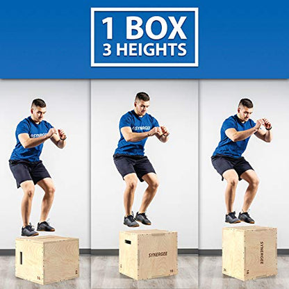 Synergee 3 in 1 Wood Plyometric Box for Jump Training and Conditioning. All in One Jump Trainer. Sizes 30/24/20, 24/20/16, 20/18/16, 16/14/12 - color: Wood Plyo - 20/18/16