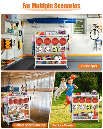 EXTCCT Garage Sports Equipment Organizer - Rolling Ball Storage with Wheels - color: White