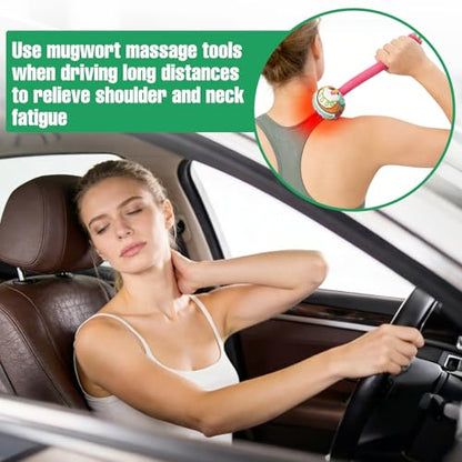 2PCS Long Wormwood Lymphatic Drainage Hammer, Manual Body Massage Hammer, Anti Slip Handheld Herbal Massage Hammer for Back Muscle Relaxation (Rose Red/Dark Green) - color: Rose Red+dark Green