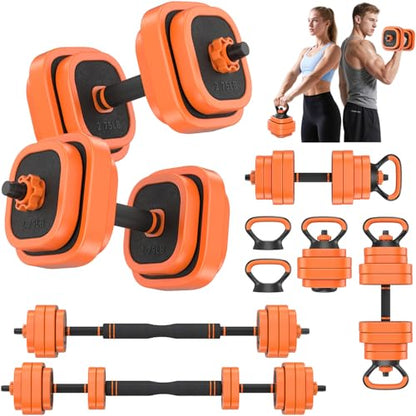 Rendpas Adjustable Dumbbell Set of 2 with Connector, 45/65/85 lbs Free Weights, 4-in-1 Barbell Kettlebell Push Up Stand Home Gym for Men Women