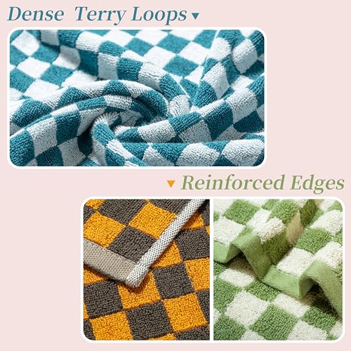 Hand Towels 5 Pack - Cotton Face Towels Soft, Absorbent, and Decorative Checkered Design for Bathroom, Kitchen, Gym, and Spa - 13 x 29 Inches for Any Occasion