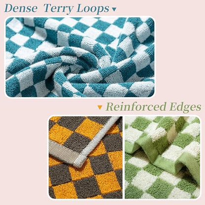 Hand Towels 5 Pack - Cotton Face Towels Soft, Absorbent, and Decorative Checkered Design for Bathroom, Kitchen, Gym, and Spa - 13 x 29 Inches for Any Occasion
