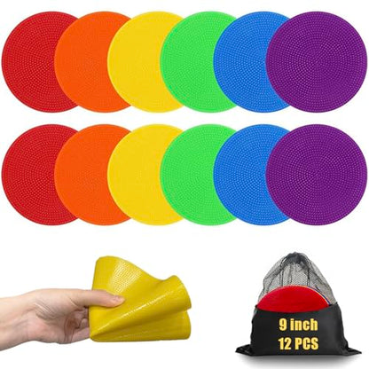 Spot Markers for Sports 9 Inch, 12 Pack, Non Slip Rubber Agility Poly Spots Marker Field Flat Cone for Kids Soccer Basketball Speed Training Outdoor Classroom