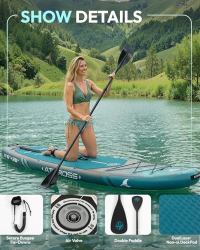 11'6"x35" Inflatable Paddle Board, 450lbs Extra Wide Stand Up Paddleboard for Adults with Premium SUP Accessories Kit & Backpack, Blow Up Kayak Non-Slip Stable Deck Boat for Yoga Fishing Surf - style: Dark Forest Wood Grain/kayak seat