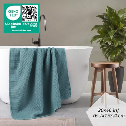 POLYTE 380 GSM Poly Blend Microfiber Quick Dry Waffle Bath Towel, 30x60 in - color: Green