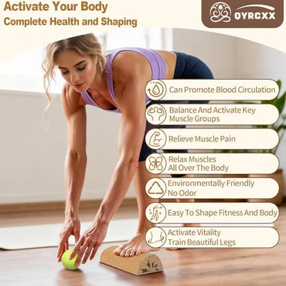 Cork 4-in-1 Balance Board Kit with Massage Roller & Ball, Toe Resistance Bands, Storage Bag & Exercise Guide - Plantar Fasciitis Recovery, Physical Therapy, Prevent Falls & Enhance Mobility