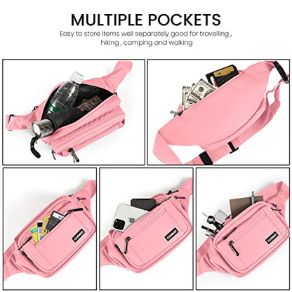 CXWMZY Fanny Packs For Women & Men Waist Pack Hip Bum Bag with Multi-Pockets Large Capacity Waterproof Casual Bum Bag for Disney Traveling Casual Cycling Running Hiking (Pink)