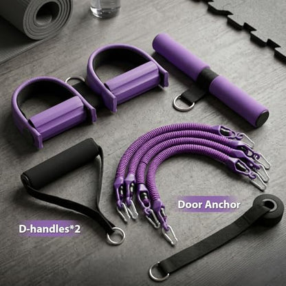 Pedal Resistance Band with Handles, Adjustable Resistance Bands Set (25-100 lbs) with Door Anchor & D-Handles, Fabric Covered Exercise Bands for Ab Workout, Legs, and Arm Training
