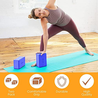 Sol Living Yoga Blocks 2 Pack High Density EVA Foam Yoga Cushion Stretching Pilates Meditation Exercise Equipment Support Deepen Poses Odor Free Non Slip Yoga Accessories - 4" x 6" x 9"- Blue - color: Blue