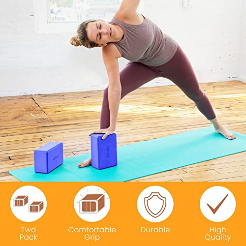 Sol Living Yoga Blocks 2 Pack High Density EVA Foam Yoga Cushion Stretching Pilates Meditation Exercise Equipment Support Deepen Poses Odor Free Non Slip Yoga Accessories - 4" x 6" x 9"- Blue - color: Blue