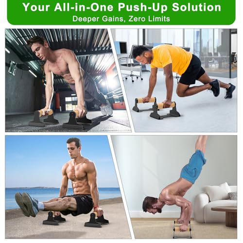 SELEWARE Wood Push Up Bars Steel Calisthenic Parallette Bars Handstand Bars - color: C: Wood Grip (7.3"L x 4"H)