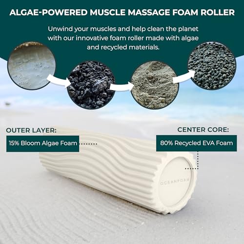 Tidal Roller - Natural - Muscle Massage Foam Roller for Back Pain & Stretching - Firm and Ergonomic Wide Wave Textured - Yoga, Athletics, & Wellness - Full Size, 20" x 5" - color: Natural
