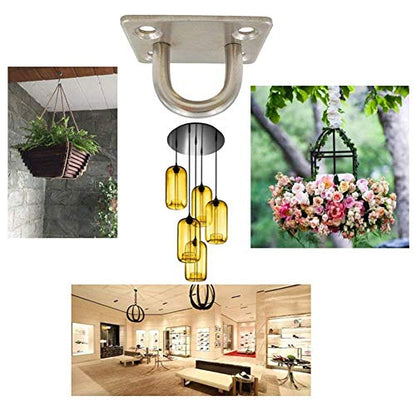 Heavy Duty Pad Eye Plate Staple Ring Hook Loop U-Shaped Sail Shade Hardware - Wall Ceiling Hammock Hooks Hanger for Swing Suspension - Stainless Steel