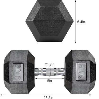 LIFERUN Single Dumbbell Rubber Coated Cast Iron Hex Black Dumbbell Free Weights, 30-85lb