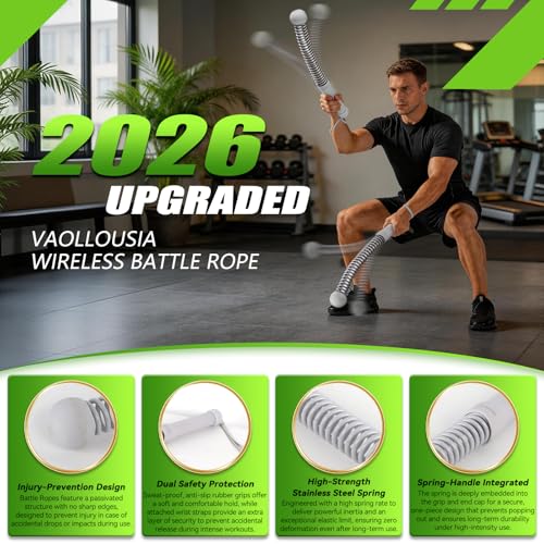 Ropeless Battle Ropes for Home Gym&Travel - 2 Pack Cordless Portable Battle Ropes, Exercise Rope Sticks for HIIT, Strength & Cardio, Fitness Enthusiasts and Athletes, Grey