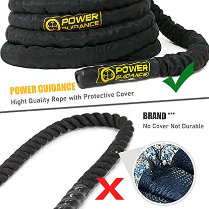 POWER GUIDANCE Battle Rope, 1.5/2 Inch Diameter Poly Dacron 30, 40, 50Ft Length Exercise Equipment for Home Gym & Outdoor Workout, Battle Rope Anchor Included… - size: 1.5 Inch x 50 Feet