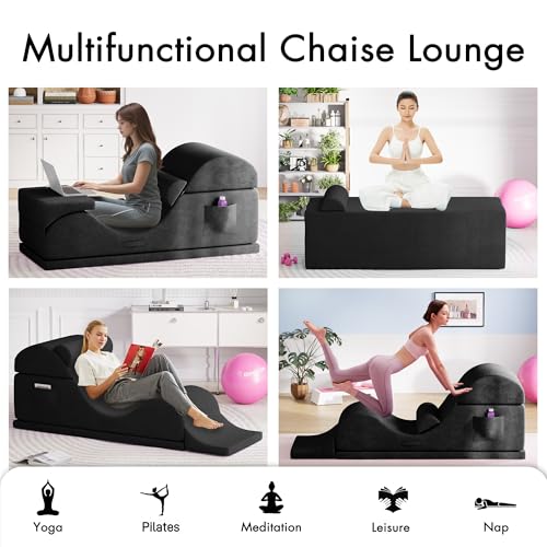 Convertible Yoga Chair for Adults, Ergonomic Foam Lounge with Lumbar Pillow, Washable Cover, Side Pocket, No Assembly Needed – Great for Exercise, Stretching & Relaxation Black - color: Black