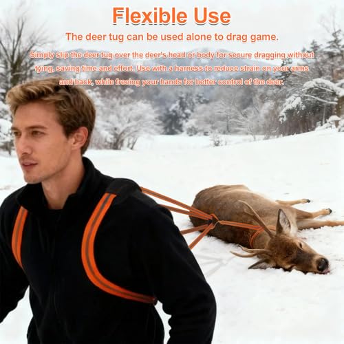 Deer Drag Harness, Deer Drag Rope with Reflective Strip Heavy Duty Hunting Sled Essentials Gear Accessories Double Shoulder Harness for Men Hunting ﻿