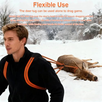 Deer Drag Harness, Deer Drag Rope with Reflective Strip Heavy Duty Hunting Sled Essentials Gear Accessories Double Shoulder Harness for Men Hunting ﻿