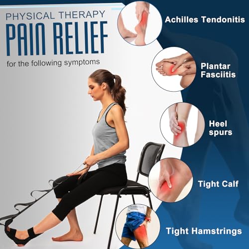 Foot and Calf Stretcher for Plantar Fasciitis, Achilles Tendonitis, Heel Spurs, Drop Foot. Yoga Stretching Strap for Leg, Thigh and Hamstring (Black) - color: Black