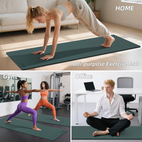 ILILI 10mm Extra Thick, TPE Yoga Mat, 76×28 Inch Extra Long, Carrying Strap - color: Dark Green+Dark Grey