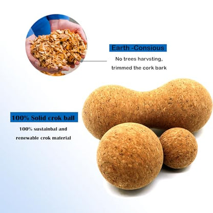 Cork Massage Ball Set for Fascia Release After Exercise, Yoga,Trigger Point Therapy, Relax Muscles, and Relieve Stress,Set of 3 （5.4"*2.4"+2.4"+1.7" Lacrosse Massage Balls