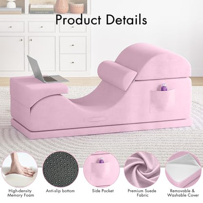 Convertible Yoga Chair for Adults, Ergonomic Foam Lounge with Lumbar Pillow, Washable Cover, Side Pocket, No Assembly Needed – Great for Exercise, Stretching & Relaxation (Light Pink, 21-inch) - color: Light Pink