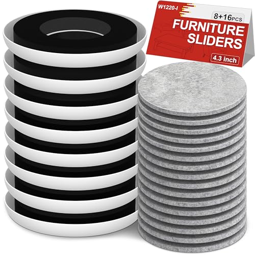 Furniture Sliders for Hardwood Floors - Multi-Surface Furniture Movers Sliders with 8PCS 4.3" Carpet Sliders + 16PCS Self-Adhesive Felt Pads - Protect Floor and Easily Move Furniture