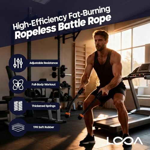 LOOA Ropeless Battle Ropes (2 Pack) Adjustable Weighted Cordless Battle Rope for Home Gym, HIIT & Cardio, Low Impact Workout Equipment, Non Slip Handles, Storage Bag, Training Poster, Men Women