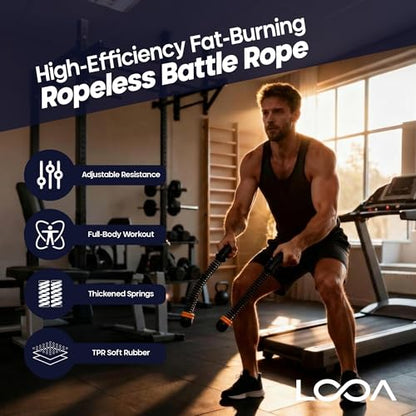 LOOA Ropeless Battle Ropes (2 Pack) Adjustable Weighted Cordless Battle Rope for Home Gym, HIIT & Cardio, Low Impact Workout Equipment, Non Slip Handles, Storage Bag, Training Poster, Men Women