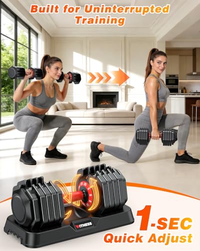 XDDIAS Adjustable Dumbbells Set of 2 for Strength Training, One-Hand Quick Adjust, 25/55/80/90 lbs Options, Anti-Slip Grip Handle, Compact Home Gym Weights for Men Women