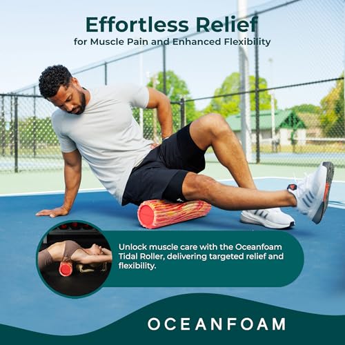 Tidal Roller - Red, Gold & Natural Marbled - Muscle Massage Foam Roller for Back Pain & Stretching - Firm and Ergonomic Wide Wave Textured - Yoga, Athletics, & Wellness - Full Size, 20" x 5" - color: Red, Gold & Natural Marbled