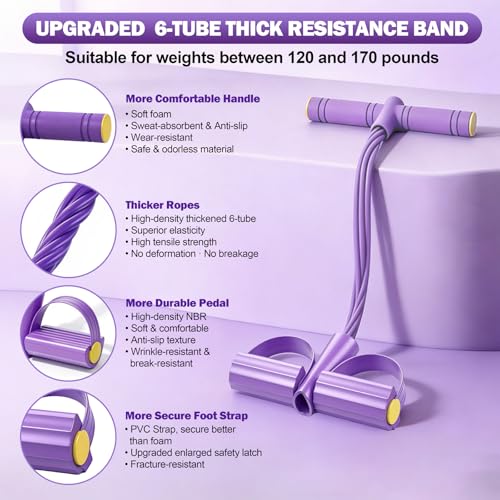 Foot Pedal Resistance Bands with Handles, 6-Tube Multifunction Exercise Bands, Durable Home Gym Fitness Equipment for Women & Men - color: Purple
