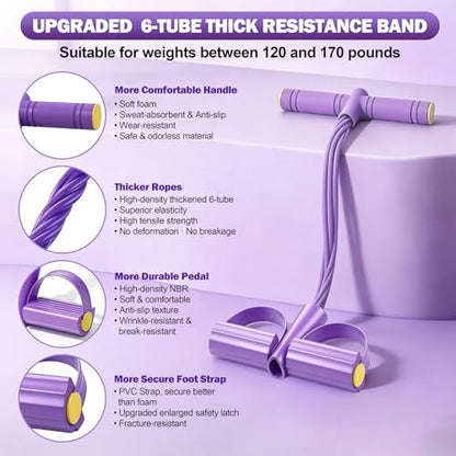 Foot Pedal Resistance Bands with Handles, 6-Tube Multifunction Exercise Bands, Durable Home Gym Fitness Equipment for Women & Men - color: Purple