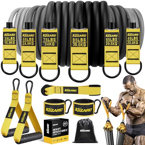 KUZARO Heavy Resistance Bands for Working Out, 300lbs/360lbs Heavy Exercise Bands with Handles, Resistance Bands for Men, Weight Bands Set for Muscle Training, Strength, Yoga, Home Workout Equipment - style: 360lbs
