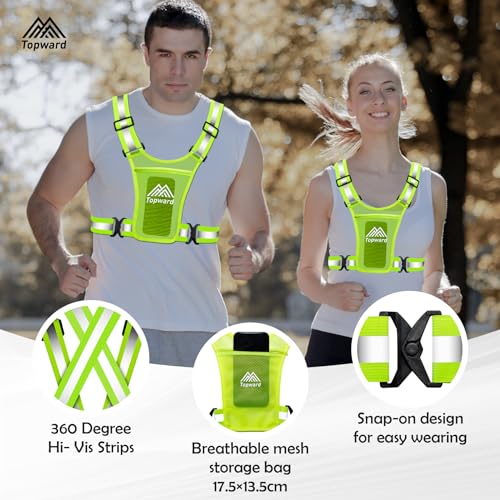 Running Vest Chest Phone Holder for Women Men, Reflective Vest Safety Gear for Dog Walking Cycling - Adjustable Waist/Shoulder