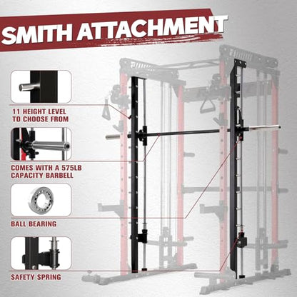 RitFit M1 Pro Smith Machine Cable Crossover Power Cage Home Gym - color: RED, size: M1