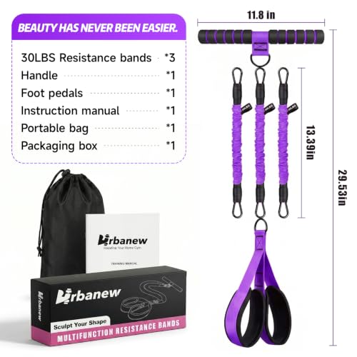 Pedal Resistance Band with Handle, 90LBS Adjustable Exercise Band - color: Purple