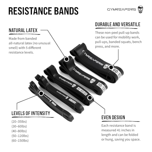Gymreapers Resistance Bands for Working Out – Elastic Pull Up Exercise Assistance Bands Set for Powerlifting, Stretching, WOD, Strength Training – for Men & Women