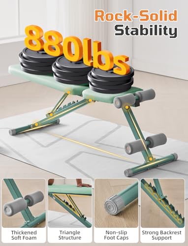 SPORTSOUL 880LB Weight Bench, 8-Position Backrest Adjustable Workout Bench - color: Green