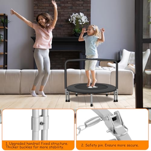 RAVS 36" Toddler Trampoline for Kids Ages 1-6 with Thick Safety Pad Adjustable Foam Handle Easy Assembly Foldable Mini Kids Rebounder Baby Trampolines for Fun and Exercise Indoor/Garden