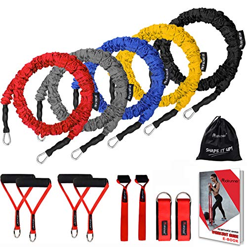14 PCS Resistance Bands Set, Exercise Tubes, 20lbs to 40lbs Workout Bands with Handles Protective Nylon Sleeves Door Anchor Ankle Strap, Elastic Exercise Bands for Men Women - up to 150lbs
