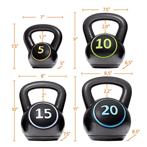 Yaheetech 4 Piece Kettlebell Set 5lb 10lb 15lb 20lb Strength Training Black